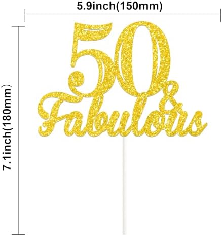 50 & Fabulous Cake Topper Gold Glitter Fifty and Fabulous Cake Topper Happy 50th Birthday Decorations 50th Anniversary Wedding Cake Decorations Party Supplies for Women & Men