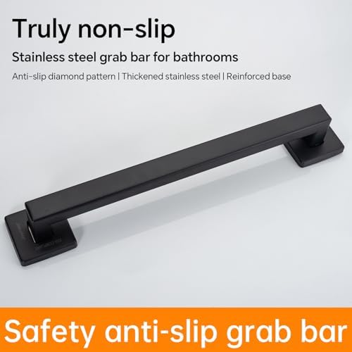 Joyrain ADA Square Grab Bar 16/24/32 Inch - 500lb Capacity Safety Rail for Elderly, Non-Slip Bathroom Handle (Matte Black, 32 inch)