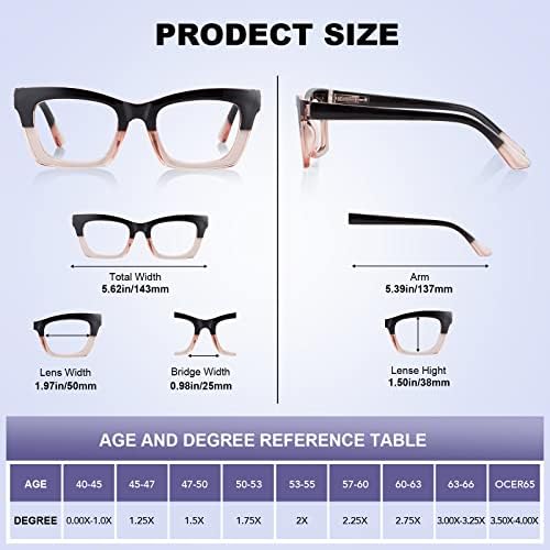 Oprah Reading Glasses for Women-5 Pack Blue Light Blocking Square Fashion Readers with Spring Hinge Computer Eyeglasses(Mix1, 1.50x)