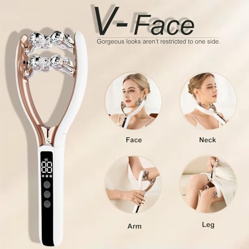 Facial Massager with 3D Roller,Lymphatic Drainage Tool for Face,Arm,Leg and Neck massage - Lymphatic Contour Face Brush Lift & Double Chin Reducer (Pearl white)