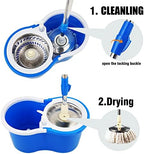Spin Mop Bucket 360° with Wringer Set, Stainless Steel Mop System, 3 Absorbent Microfiber Mop Head Eefills, for Household Kitchen Floor Cleaning