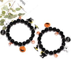 NVENF 2PCS Halloween Bracelets for Women Pumpkin BOO Ghost Charm Bracelets Black Bead Stretch Bracelet Set Costume Party Gifts