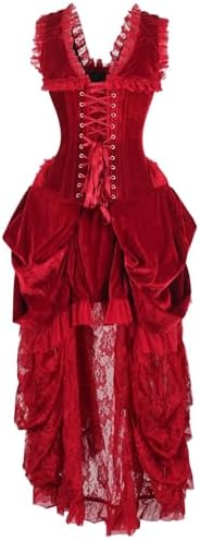 Daisy Corsets Women's Daisy Corsets Womens Steel Boned Dark Red Velvet Victorian Bustle Corset Bustier Dress