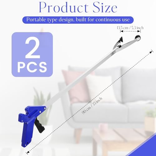 Sabary 2 Pcs 35 Inch Suction Cup Grabber Reacher Heavy Aluminum Trash Pick up Stick, Long Handy Aids Nonslip Claw Reach Tool for Elderly Pick up Trash Arm Extension Litter Picker(Blue)