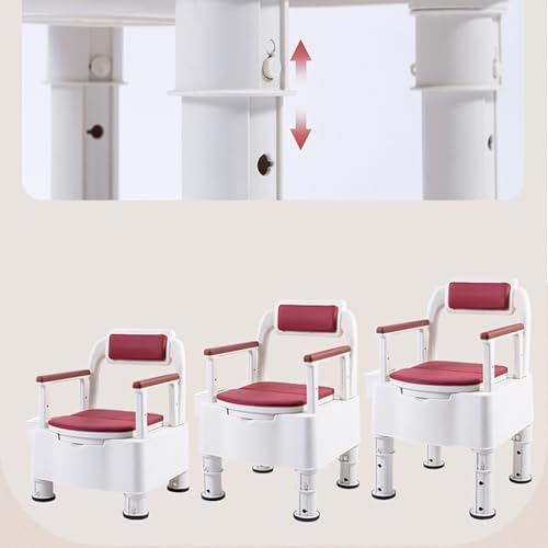 Bedside Commode, Commode Toilet for Elderly Disabled, Potty Chair for Adult with Enlarged Arms, Height Adjustable, Bedside Commodes for Seniors,Red