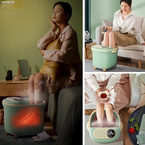 YVYKFZD Foot Spa Bath Massager, Portable Foot Bath Basin, Foot Soak Tub with Lid, Heat, Temperature Control, Red Light, Jets, for Relaxation and Stress Relief (Color : Green)
