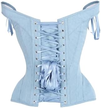 Daisy corsets Women's Daisy Corsets Top Drawer Light Blue Denim Steel Boned Corset W/Straps