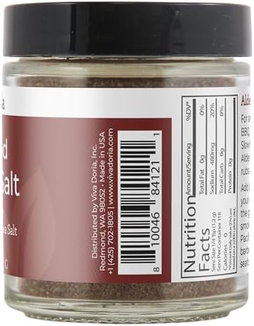 Viva Doria Alder Smoked Sea Salt, Alderwood Smoked Salt, Fine Grain, 5 Oz Glass Jar