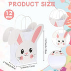 12Pcs Easter Bunny Treat Bags with Handles Rabbit Face Party Paper Goodie Bags for Easter Party Favors Birthday Baby Shower Spring Celebrations