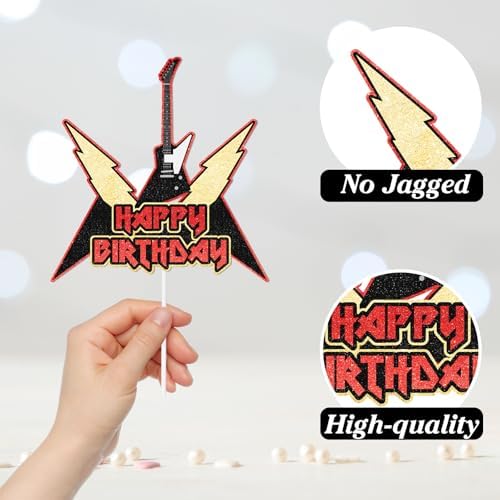 7Pcs Rock N Roll Cake Toppers Set Kids Rock Music Themed Happy Birthday, Birthday Party, Rock Star Band Party, or Baby Shower Party Guitar, Bass and Pick Decoration That Boy and Girl Will Love.LIANGSS