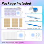 100PCS Press on Nail Packaging Bag, 100PCS Display Card with 231 Pcs Pre-cut Adhesive Tape & Diamond Art Pens & Glue Clay & Tweezers, 6-in-1 Set for Nail Display (Laser)