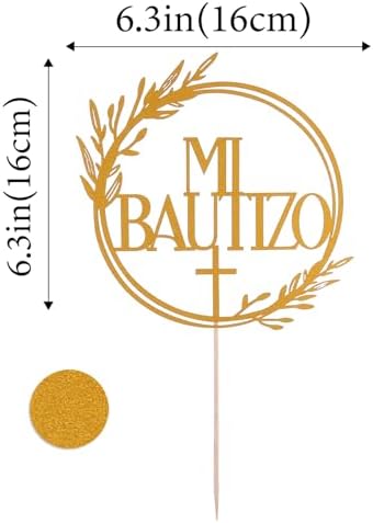 Mi Bautizo Gold Cake Topper - Divine Blessings Elegant Cake Decor for Celebrations, Baptisms & Milestones Decoration