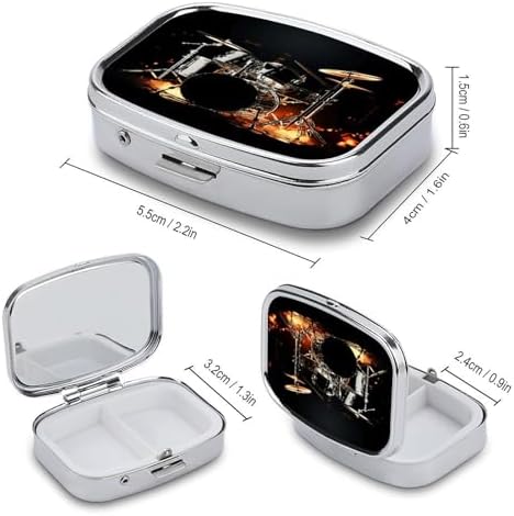 Square Pill Box,Drummer Medicine Pill Case,Two-Compartment Pill Box,Portable Pill Organizer for Purse Or Pocket