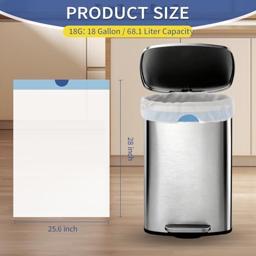 18 Gallon Trash Compactor Bags with Drawstring - 120 Count Heavy Duty 1.7 Mil Garbage Bags 68 Liter Tall Kitchen Bin Liners Unscented White for Home Yard Lawn