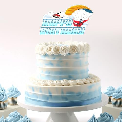 Skydiving Happy Birthday Cake Topper Parachute Skydiver Cake Pick Double Sided Printing Ultimate Sports Theme Cake Decoration for Kids Adults Birthday Party Supplies