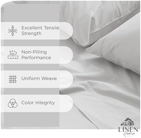 Linen Home 100% Cotton Percale Sheet Set Pack of 2, Queen Size, White, Deep Pocket, 8 Pieces Set - 2 Flat, 2 Deep Pocket Fitted Sheet and 4 Pillowcases, Crisp Cool and Strong Bed Linen