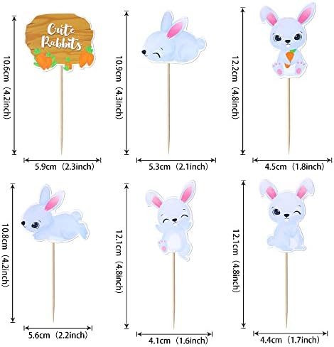 36 Pack Easter Cupcake Toppers Double Sided Cute Rabbit Carrot Easter Bunny Cupcake Picks for Happy Easter Spring Baby Shower Birthday Theme Cupcake Decorations Party Supplies