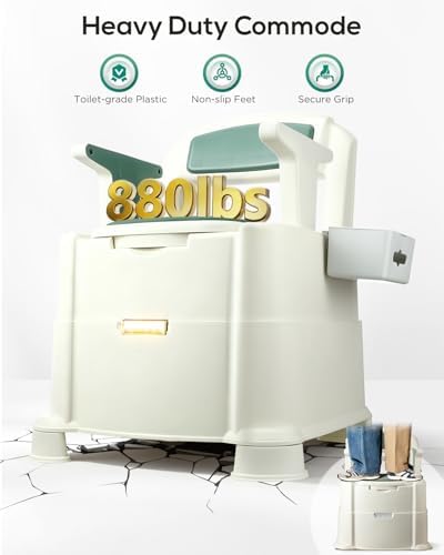 Bedside Commode, Portable Toilet for Adults, Commode Chair for Toilet with Arms, Height Adjustable, 2 Toilets and Induction Night Light, Potty Chair for Elderly and Disabled