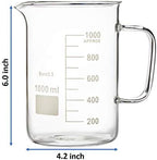 Labnique Glass Beaker with Handle, Beaker Mug with Pouring Spout, Double Graduated, 1000ml (33.8 oz / 4.2 cups)
