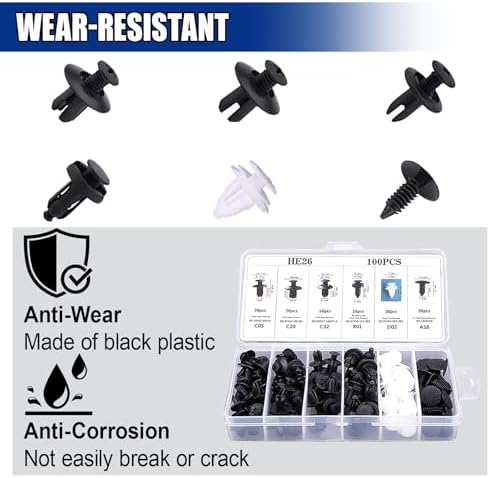 100PCS Car Bumper Retainer Clips, Automotive Body Trim Fixed Clip, Auto Door Panel Push Pin, Universal Vehicle Plastic Rivets Kit with Storage Box (100PCS)