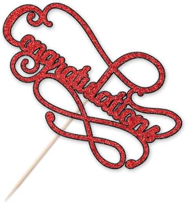 Congratulations Cake Topper,Congratulations 2026 Graduation Cake Topper,Graduation, Wedding, Retirement, Birthday, Anniversary, Celebration Party Decorations Supplies (Black Red)
