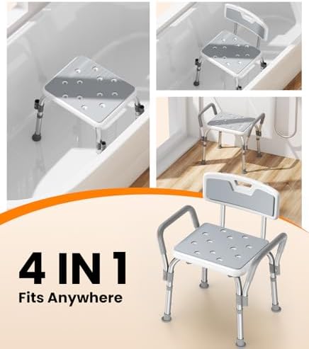 Shower Chair for Inside Shower [Military Grade] [500 lbs Heavy Duty] Shower Seat with Arms and Back for Bathtub, [FSA/HSA Eligible] Height Adjustable Safety Bath Seat for Elderly and Disabled, Adults