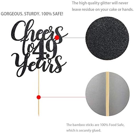 49 Black Glitter Happy 49th Birthday Cake Topper, Cheers to 49 Years Party Cake Topper Decorations, Supplies