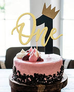 MYAMPED First Birthday Cake Topper - Glitter Gold One Sign 1st birthday Cake Decorating Supplies, Suitable for Baby Shower Favors, Gender Reveal, Baby Birthday Party or Baby Photo Booth Props