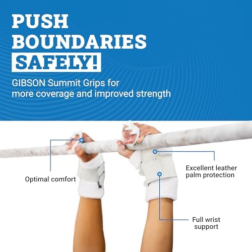 Gibson Athletic Summit High Bar Gymnastic Grips for Boys, Durable Leather Grip for Secure Grip, Hand Grips for Early Competitor Gymnasts, Gymnastics Grips for Boys - Made In USA