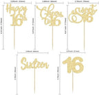 30 Pack Happy 16th Birthday Cupcake Toppers Gold Glitter Sweet 16 Cheers to 16 Years Old Birthday Cupcake Picks for Happy 16th Anniversary Party Cake Decorations