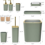 Bathroom Accessories Set - Gorgeous Bathroom Set, 10PC Sage Green Bathroom Accessory Set, Toilet Brush, Trash Can & Soap Dispenser