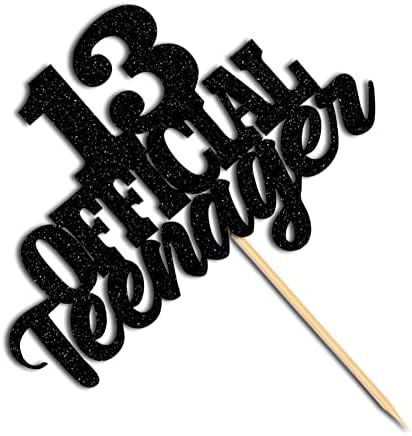 13 Official Teenager Cake Topper-Glitter 13th Birthday Cake Pick Decorations for Teen 13th Birthday Party Supplies (Black)
