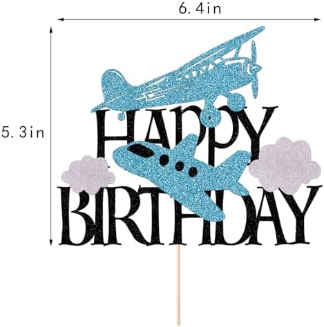 Airplane Happy Birthday Cake Topper,Airplane Travel Themed Party Decorations for Kids Birthday Party,Kids Plane Theme Party Baby Shower