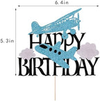 Airplane Happy Birthday Cake Topper,Airplane Travel Themed Party Decorations for Kids Birthday Party,Kids Plane Theme Party Baby Shower