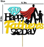 Happy Father's Day Cake Topper, Super Father Cake Topper Happy Father's Day Cake Decorations Glitter Gold and Black Cake Topper for Fathers Day Party Favors
