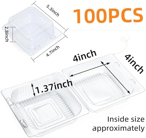 Evnlo 100 Count Clear Plastic Containers with Lids for Food, Thickened Disposable Sandwich Containers Clamshell Boxes for Cake Slice, Dessert, Hamburger, Salad, Pastry, Fruits, Takeout Tray