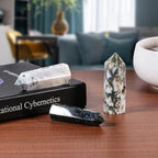 moonsix Natural Moss Agate Healing Crystal Wand Hexagonal Pointed Energy Stone Tower for Meditation Therapy Divination Decoration, 2.36-3.15 Inches
