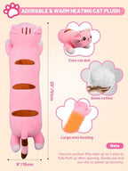 20" Pink Cat Heating Pad for Period Cramps USB Portable Electric 5 Heat Settings 5 Timer Modes Auto Shut Off Plush Stuffed Animal Warmer for Neck Back Pain Relax for Women Kids
