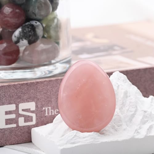 WHAL&YUNE Rose Quartz Thumb Worry Stone for Anxiety, Healing Crystals Natural Drop Shape Gemstone Meditation Reiki Balancing Accessories Gift for Stressed People-1.8 inches