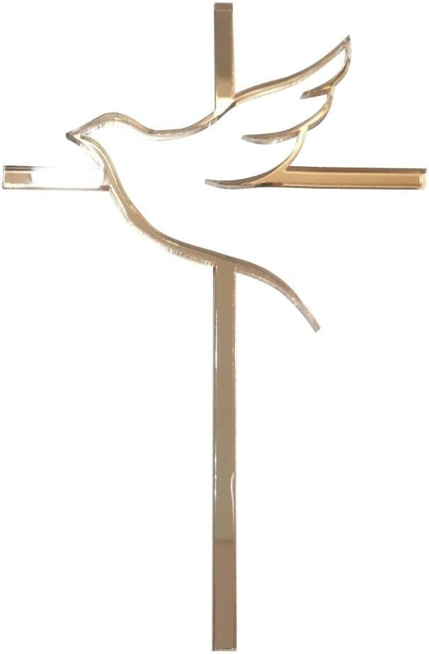 10pcs of Acrylic Religious Cake Topper - Dove and Cross,Holy Spirit Topper, Confirmation Topper (Rose Gold Mirror)