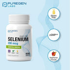 Puregen Labs Selenium 200 mcg Yeast Free Essential Mineral - 500 Vegetarian Tablets | Immune & Antioxidant Support | Non-GMO, Gluten Free