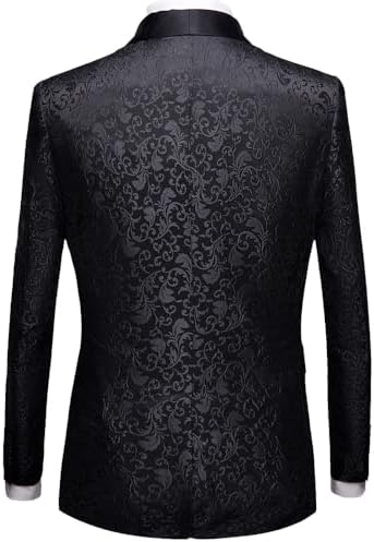 Mens Tuxedo Black Floral 2 Piece for Prom Wedding Party Suit Jacket Pants Slim Fit Shawl Lapel