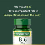 Nature's Bounty Vitamin B6 100mg Tablets - Supports Energy Metabolism & Nervous System Health, 100 Ct