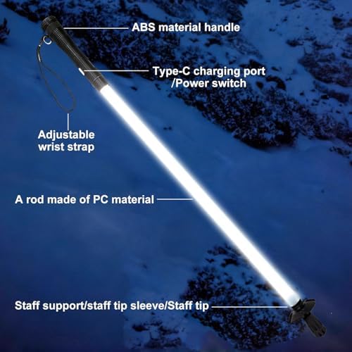 Rechargeable Ultra-Bright LED Light-Up Trekking Poles, Sci-Fi Lightsaber-Inspired Hiking Sticks, Lightweight for Outdoor Hiking, Camping & Night Walking, White Light