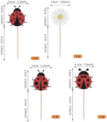 24 Pack Ladybug Cupcake Toppers Glitter Insects Ladybug Cupcake Picks Baby Shower Kids 1st Birthday Flowers Party Cake Decorations Supplies