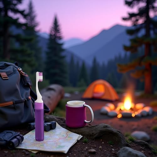 Purple Travel Toothbrushes with Cover Case Holders, Foldable Mini Compact Travel Toothbrush Portable Soft Bristles Tooth Brushes Kit Adults Size Individually Wrapped Good for Hiking Camping
