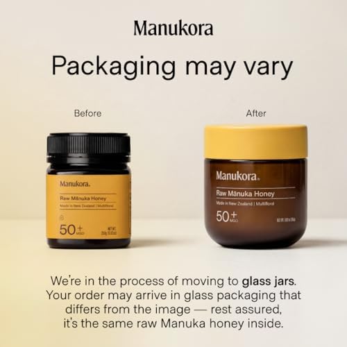 Manukora Raw Manuka Honey MGO 50+, New Zealand Honey, Non-GMO, 3rd-Party Tested, Glyphosate Residue Free Certified, 2000+ Natural Compounds, Traceable from Hive-to-Hand, Daily Wellness Support – 250g