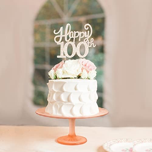LASKYER Happy 100th Birthday Decorations,100th Birthday Gold Rhinestone Cake Topper - Cheers to 100 Years Old Bday Party Metal Sparkly Cake Centerpieces Sign.