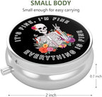 Nipichsha Pill Box, Small Pill Case for Purse & Pocket, Cute Travel Medicine Organizer, Portable Medicine Container Holder to Hold Vitamins, Medication, Fish Oil & Supplement, Flower Skull