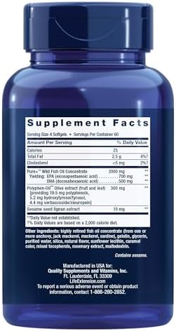 Life Extension Super Omega-3 EPA/DHA Fish Oil, Sesame Lignans & Olive Extract – Heart Health, Brain Health, Inflammation Health Support, Gluten-Free, Easy to Swallow, Non-GMO, 240 Softgels